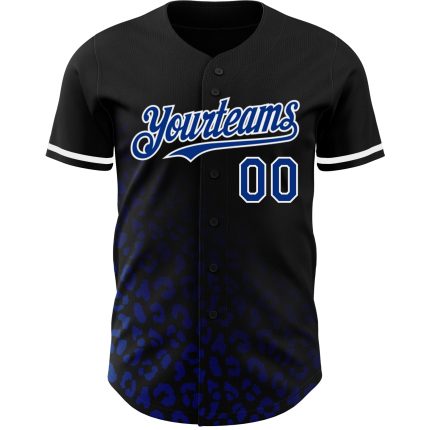 Personalized 3D Leopard Print Fade Black Royal Baseball Jersey - Fashion Style Personalized Black Royal-White 3D Leopard
