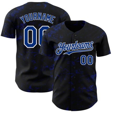 Personalized 3D Pattern Black and White Splatter Texture Baseball Jersey Custom Name and Number Personalized Black Royal-White
