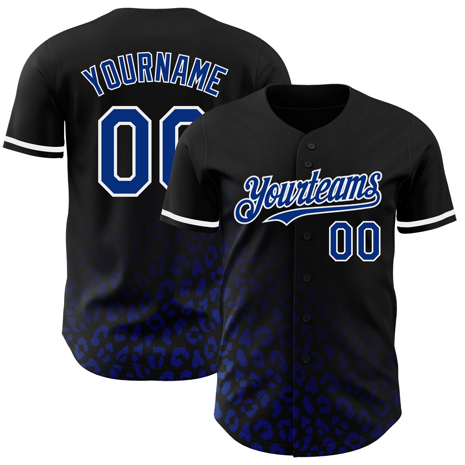Custom Name and Number Personalized Leopard Print Baseball Jersey, Black Royal-White 3D Pattern Design Authentic Fashion