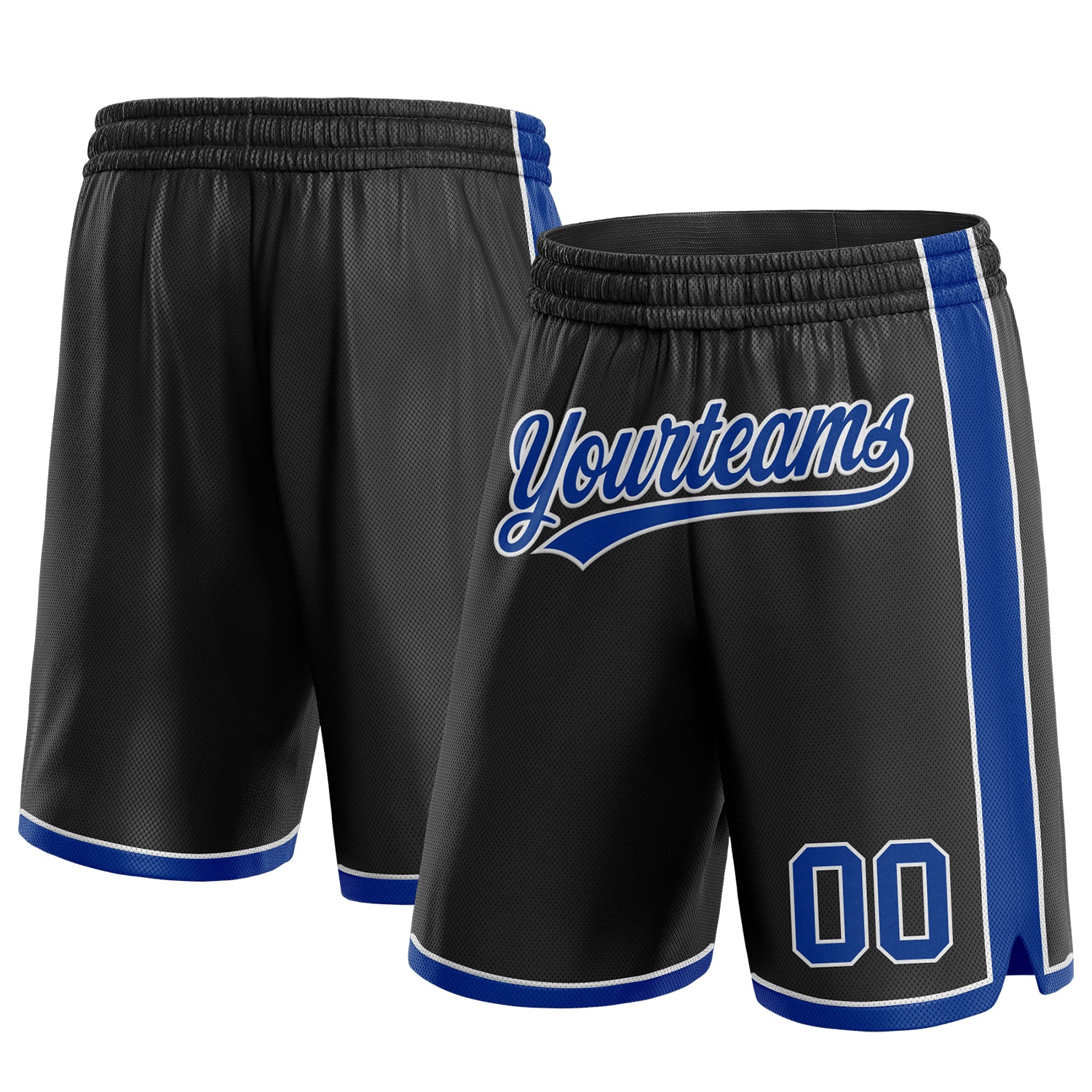 Custom Name and Number Personalized Black and White Basketball Shorts - Authentic Team Wear Personalized Black Royal-White