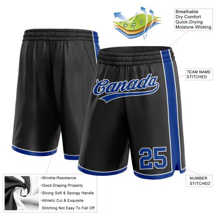 Custom Name and Number Personalized Black and White Basketball Shorts - Authentic Team Wear Personalized Black Royal-White