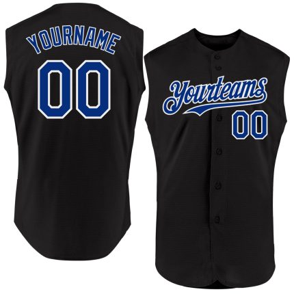 Personalized Black White Authentic Sleeveless Baseball Jersey - Custom Athletic Apparel Personalized Black Royal-White Authentic