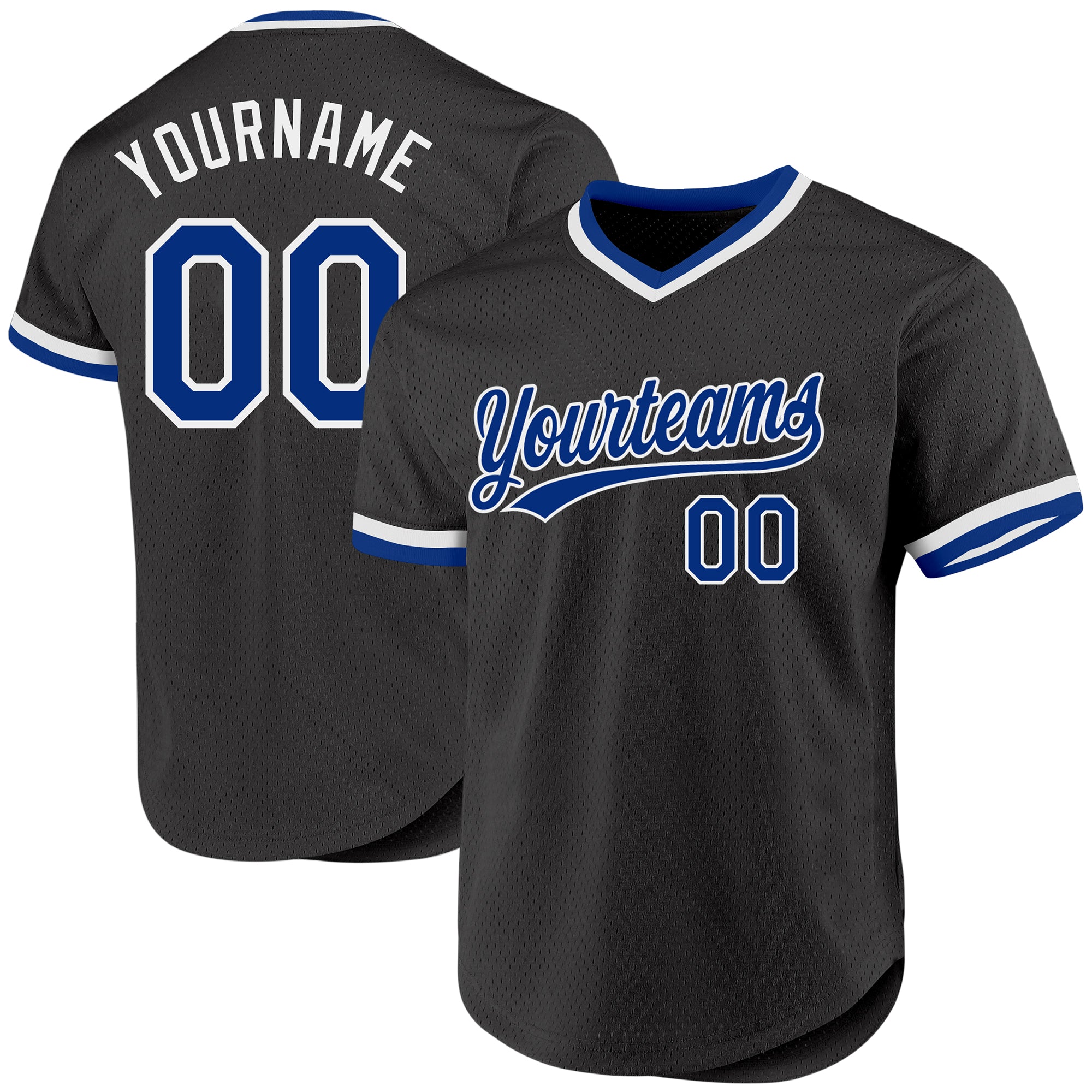 Custom Name and Number Personalized Black Royal-White Baseball Jersey - Authentic Throwback Style Personalized Black Royal-White