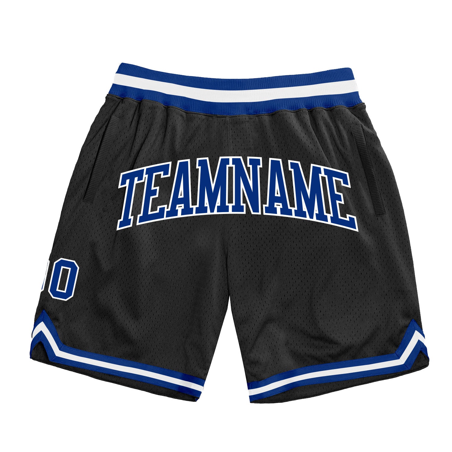 Custom Personalized Throwback Basketball Shorts with Team Name & Number - Black Royal-White Personalized Black Royal-White