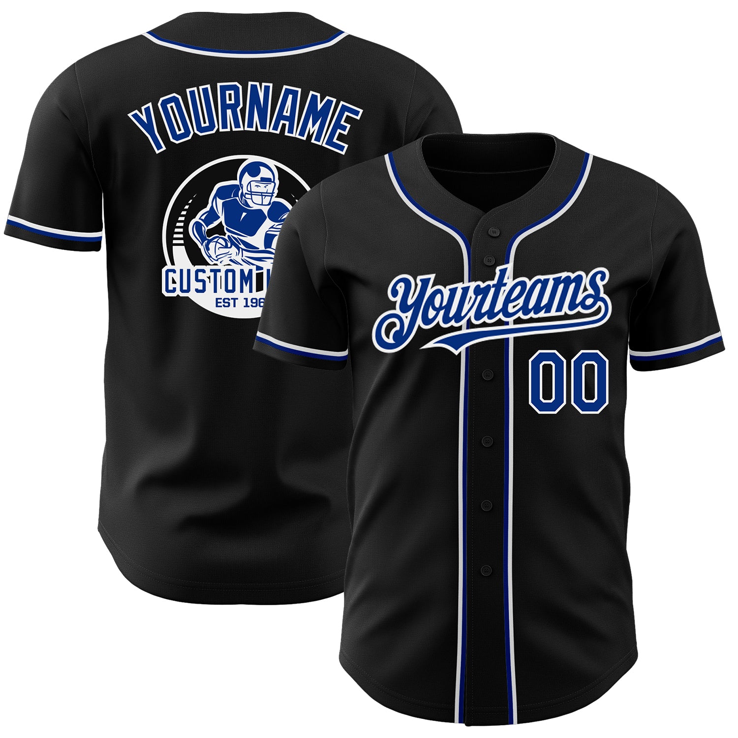 Personalized Black and White Baseball Jersey for Men and Women - Custom Royal Color 4 Personalized Black Royal-White Baseball