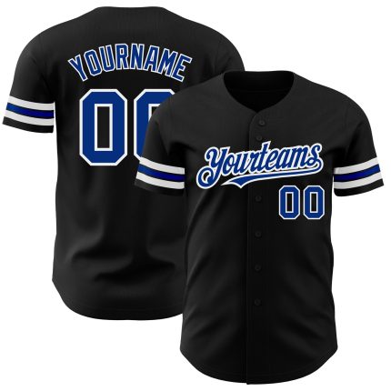 Personalized Black Baseball Jersey for Men and Women - Royal White Design Size 5 Personalized Black Royal-White Baseball