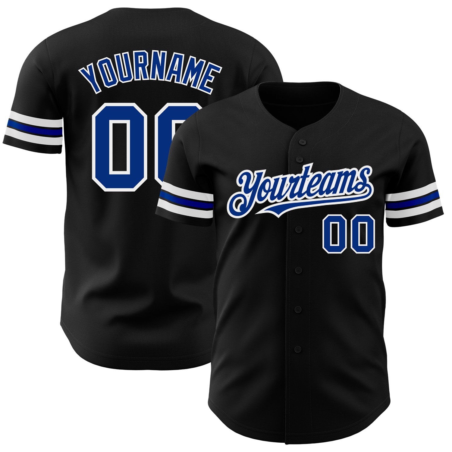 Personalized Black Baseball Jersey for Men and Women - Royal White Design Size 5 Personalized Black Royal-White Baseball