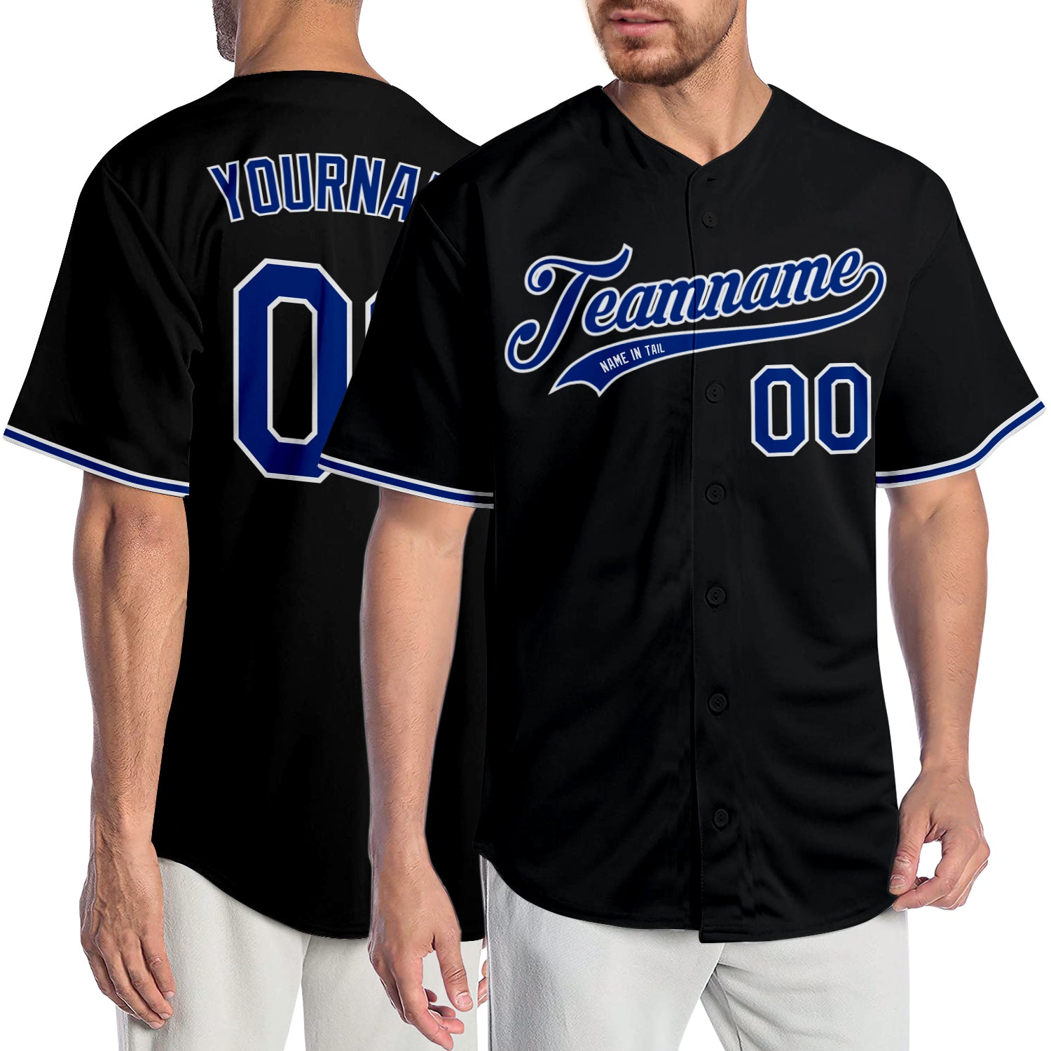 Personalized Black and White Baseball Jersey for Men and Women - Custom Royal Style Personalized Black Royal-White Baseball