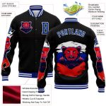 Personalized Black White Bear 3D Bomber Varsity Letterman Jacket Full-Snap Personalized Black Royal-White Bear 3D Bomber