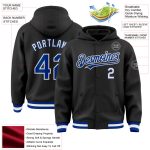Personalized Black Varsity Letterman Hoodie Jacket - Full-Snap Royal-White Bomber Personalized Black Royal-White Bomber Full-Snap