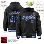 Custom Name and Number Varsity Letterman Hoodie Jacket - Personalized Black Royal-White Bomber Style Personalized Black Royal-White