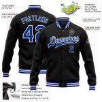 Personalized Varsity Letterman Jacket Black Royal-White Full-Snap Bomber for Men and Women Personalized Black Royal-White