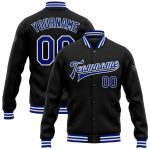 Personalized Varsity Letterman Jacket Black Royal-White Full-Snap Bomber for Men and Women Personalized Black Royal-White