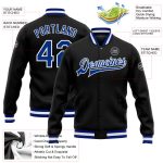 Personalized Black Varsity Letterman Jacket Bomber Full-Snap Royal-White Personalized Black Royal-White Bomber Full-Snap