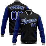 Personalized Varsity Letterman Bomber Jacket Black Royal-White Two Tone Full-Snap 2 Personalized Black Royal-White Bomber