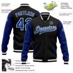 Custom Two Tone Varsity Letterman Jacket with Name and Number - Personalized Black Royal-White Bomber Full-Snap Jacket Personalized