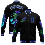 Custom Name Number Bomber Jacket Personalized Black Royal-White Dragon 3D Pattern Full-Snap Varsity Letterman Jacket Personalized