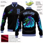 Custom Name Number Bomber Jacket Personalized Black Royal-White Dragon 3D Pattern Full-Snap Varsity Letterman Jacket Personalized