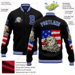 Personalized Black Royal White Eagle American Flag 3D Bomber Varsity Letterman Jacket Personalized Black Royal-White Eagle