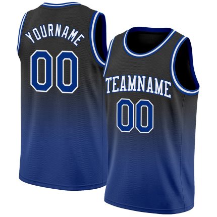Custom Black Basketball Jersey with White Fade Design - Personalized Fashion Style Personalized Black Royal-White Fade Fashion