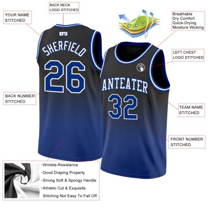 Custom Black Basketball Jersey with White Fade Design - Personalized Fashion Style Personalized Black Royal-White Fade Fashion