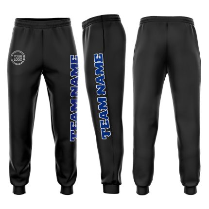Personalized Fleece Jogger Sweatpants in Black and White Royal Color Personalized Black Royal-White Fleece Jogger Sweatpants