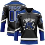 Custom Name and Number Personalized Black Hockey Jersey - Royal White Lace Neck Team Apparel Personalized Black Royal-White