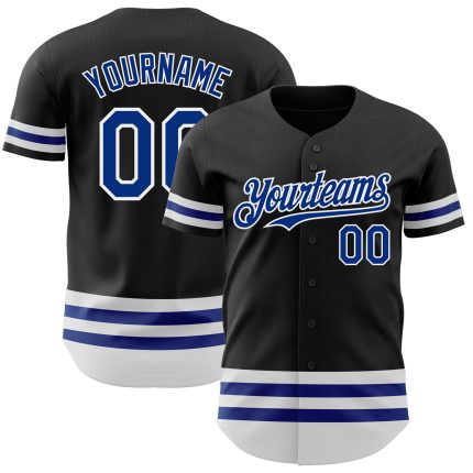 Custom Name and Number Authentic Baseball Jersey - Personalized Black Royal-White Line Team Jersey Personalized Black Royal-White