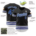 Personalized Black Baseball Jersey with Royal and White Line Design Personalized Black Royal-White Line Baseball Jersey