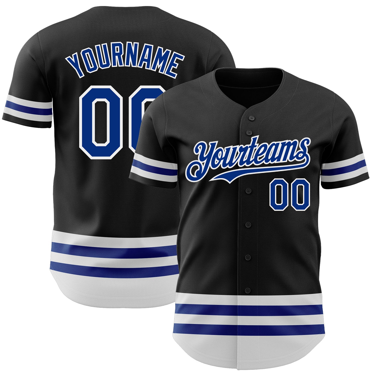 Personalized Black Baseball Jersey with Royal and White Line Design Personalized Black Royal-White Line Baseball Jersey