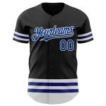 Personalized Black Baseball Jersey with Royal and White Line Design Personalized Black Royal-White Line Baseball Jersey