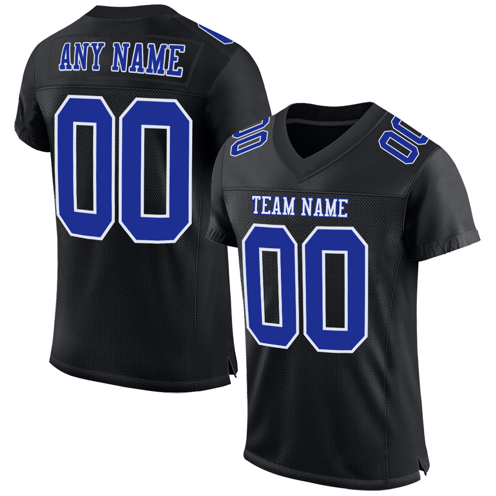 Personalized Authentic Football Jersey - Black Royal-White Mesh Style Personalized Black Royal-White Mesh Authentic Football
