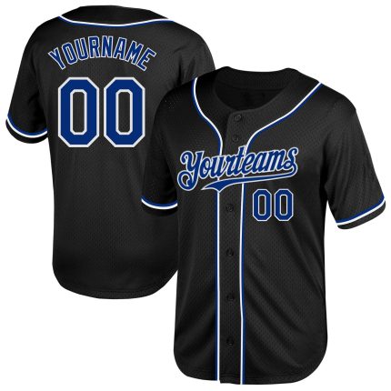 Custom Name and Number Personalized Baseball Jersey - Black Royal White Mesh Authentic Throwback Design Personalized Black