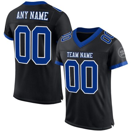 Personalized Black White Mesh Football Jersey for Men Women Kids 3 Personalized Black Royal-White Mesh Football Jersey 3