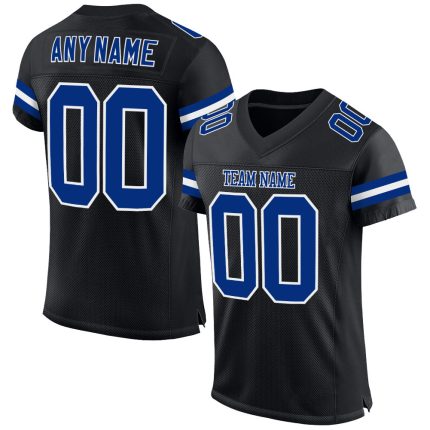 Personalized Black Football Jersey with White Mesh - Custom Team Apparel Personalized Black Royal-White Mesh Football Jersey