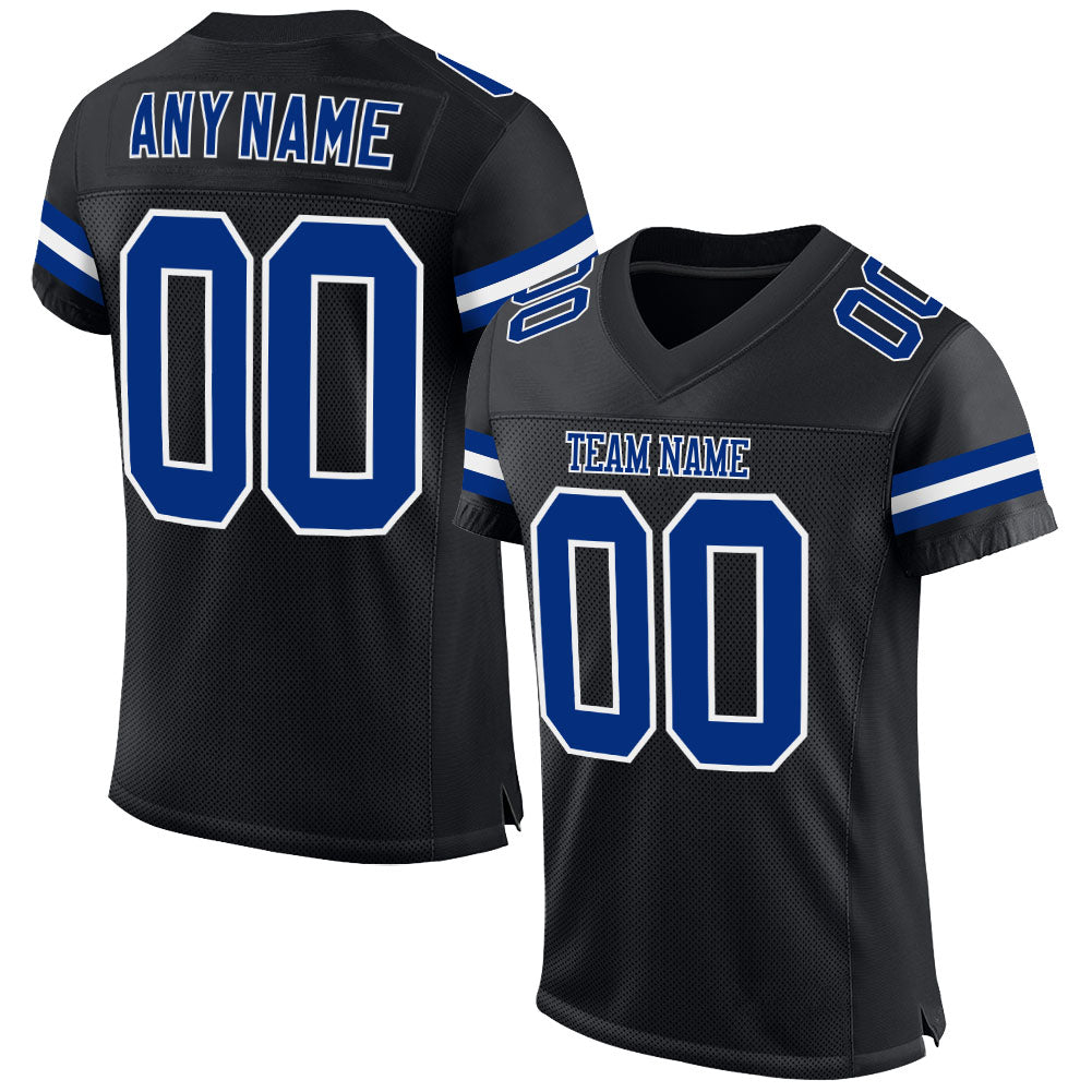 Personalized Black Football Jersey with White Mesh - Custom Team Apparel Personalized Black Royal-White Mesh Football Jersey