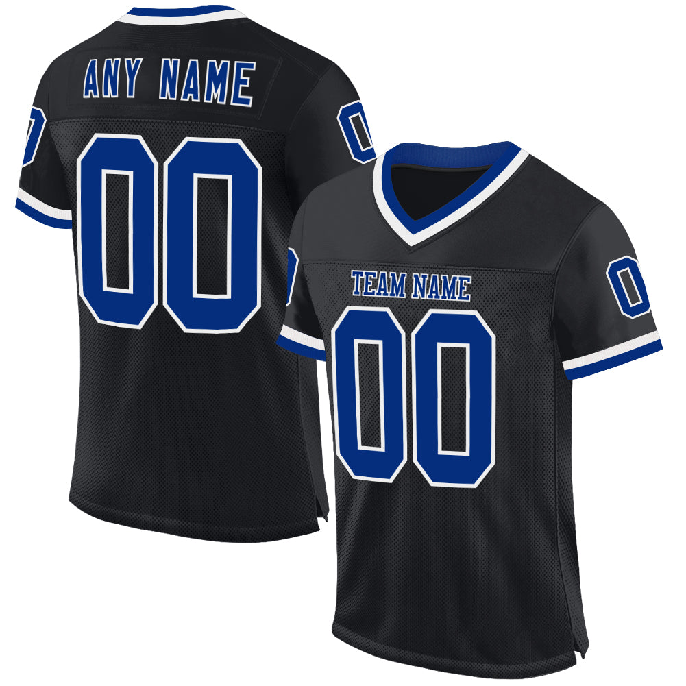 Custom Black White Throwback Football Jersey - Personalized Design for Fans Personalized Black Royal-White Mesh Throwback