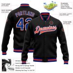 Personalized Black Varsity Bomber Jacket with White-Orange Accents - Full-Snap Letterman Personalized Black Royal White-Orange