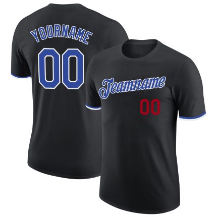 Personalized Performance T-Shirt in Black with Royal and White Colors Personalized Black Royal-White Performance T-Shirt