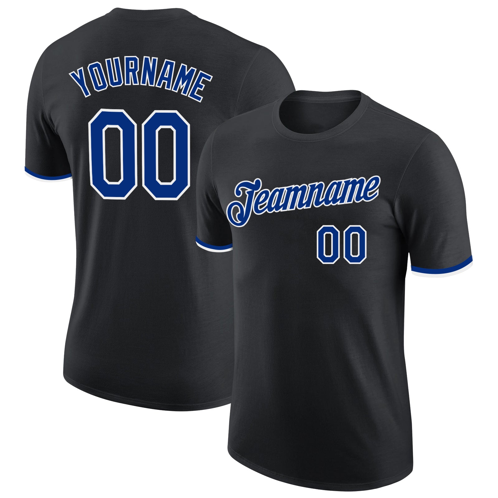 Personalized Performance T-Shirt in Black and White Royal - Custom Design Apparel Personalized Black Royal-White Performance