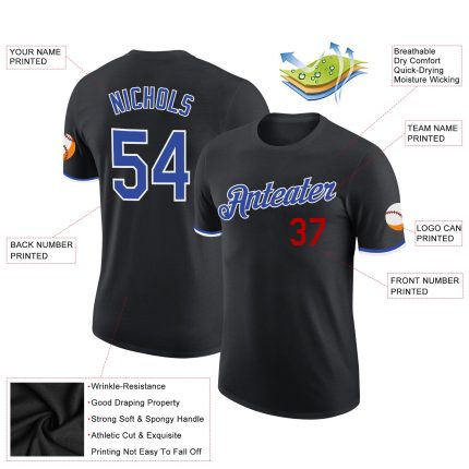 Personalized Performance T-Shirt in Black with Royal and White Colors Personalized Black Royal-White Performance T-Shirt