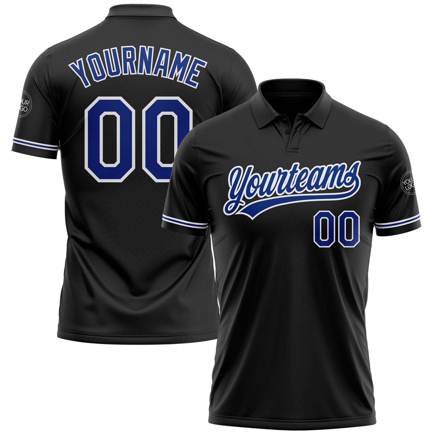 Personalized Performance Vapor Golf Polo Shirt - Black Royal-White Personalized Black Royal-White Performance Vapor Golf