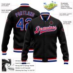 Custom Name and Number Black Royal Red Varsity Bomber Jacket - Personalized Full-Snap Letterman Jacket Personalized Black