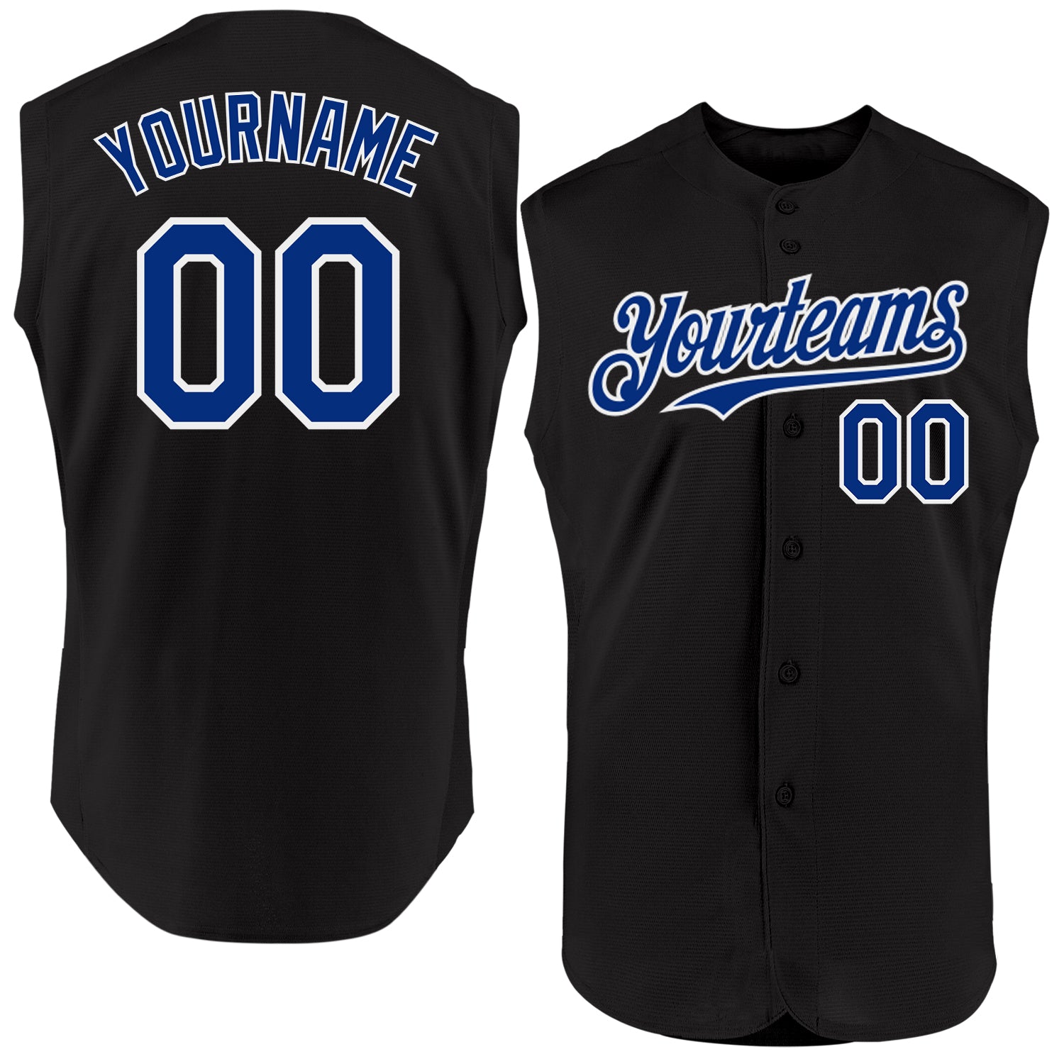 Custom Black White Sleeveless Baseball Jersey for Men Women - Personalized Design Personalized Black Royal-White Sleeveless