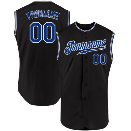 Custom Black and White Sleeveless Baseball Jersey - Personalized Team Wear Personalized Black Royal-White Sleeveless Baseball