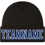 Personalized Black Knit Hat with White Stitching - Cuffed Beanie Personalized Black Royal-White Stitched Cuffed Knit Hat