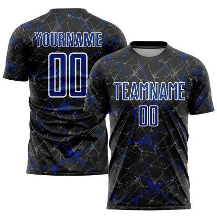 Personalized Sublimation Soccer Jersey - Black Royal & White Uniform 2 Personalized Black Royal-White Sublimation Soccer