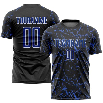 Custom Black Royal-White Soccer Jersey with Personalized Name and Number - Team Uniform Personalized Black Royal-White Sublimation