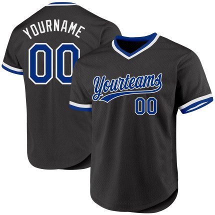 Custom Black Royal White Throwback Baseball Jersey Personalized Design Personalized Black Royal-White Throwback Baseball