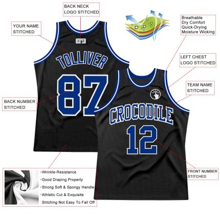 Custom Black White Basketball Jersey Throwback Style 3 - Personalized Design Personalized Black Royal-White Throwback Basketball